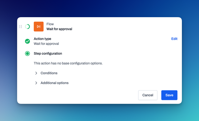 Automation action that adds a manual approval step for sensitive or high-impact IT tasks