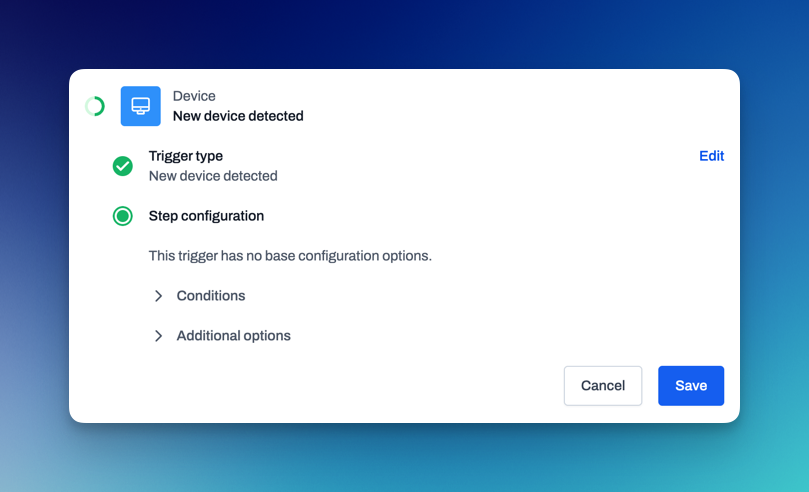 Automation trigger that handles onboarding, tagging, and setup when a new device is detected in IT management