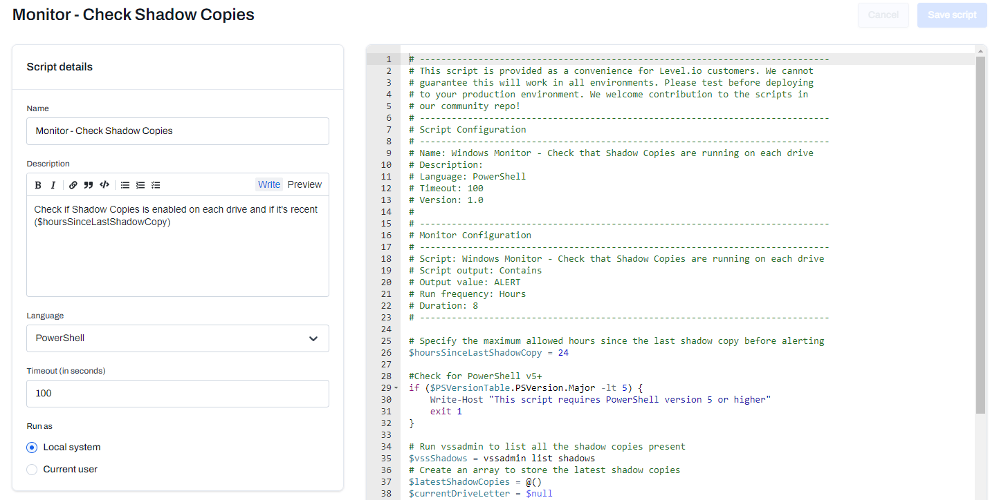 Creating a Check Shadow Copies script.