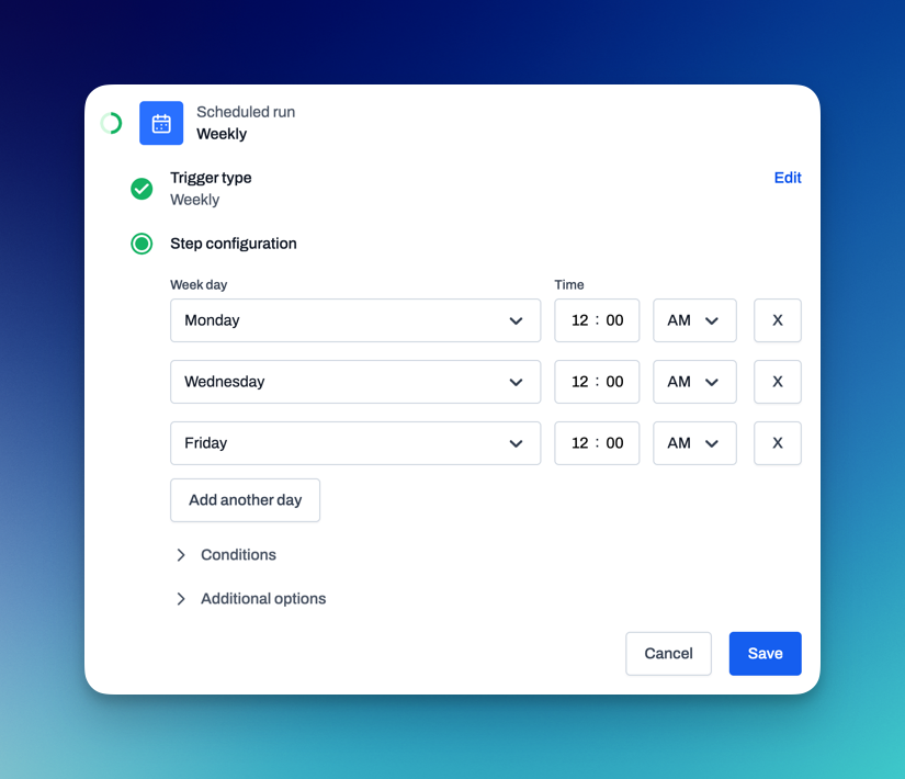 Automation trigger for scheduling weekly tasks like system updates or maintenance on specific days