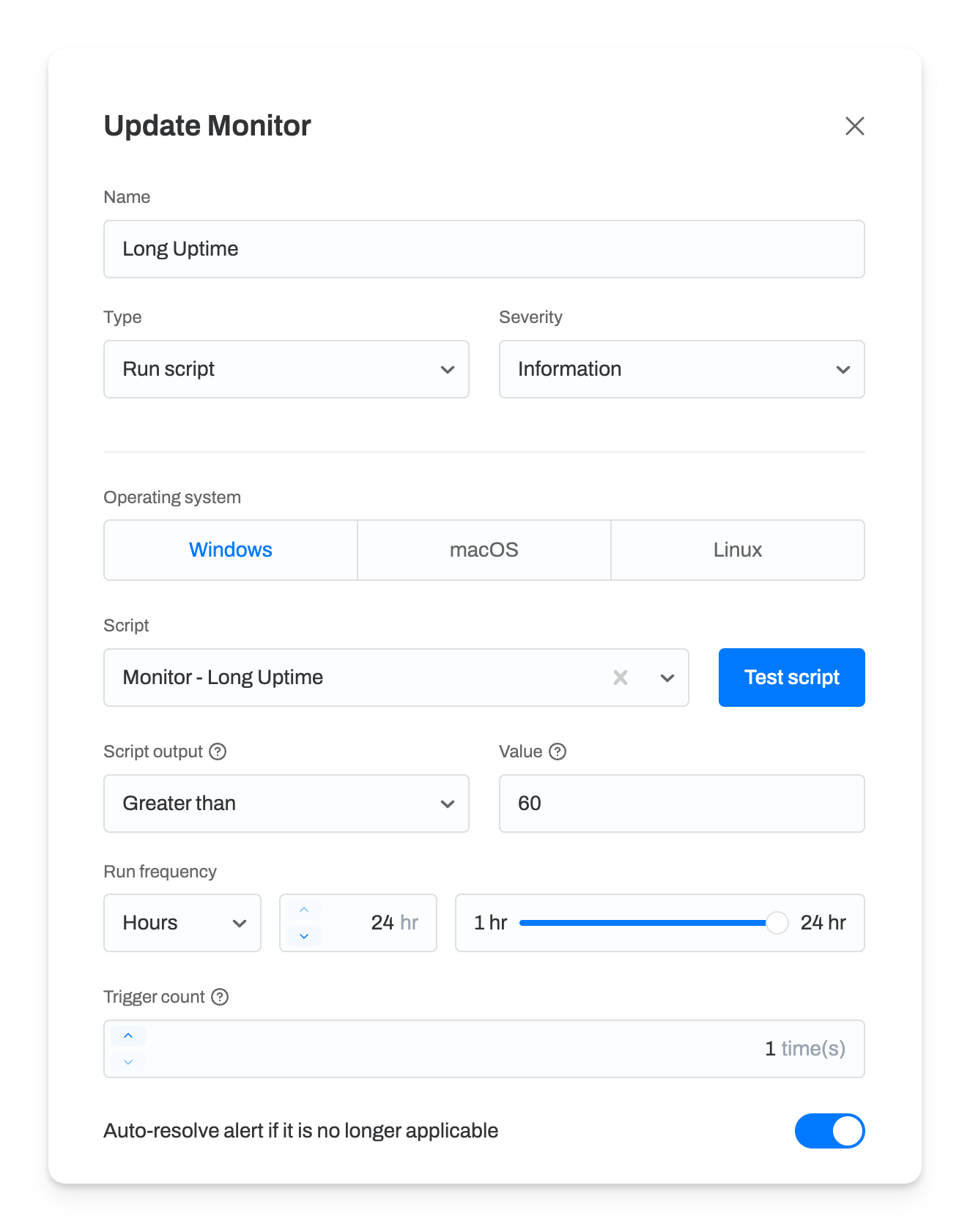 Configuring a script-based monitor.