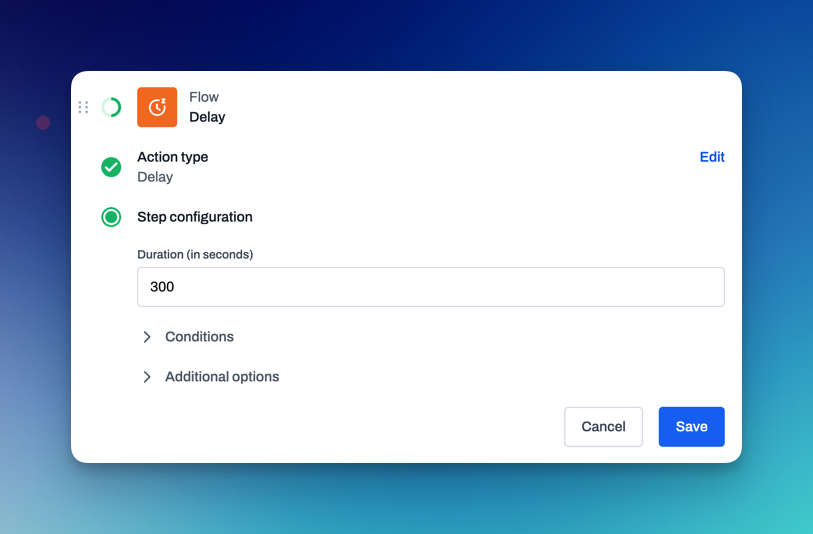 Automation action for adding timed delays between tasks to ensure system readiness or reduce load